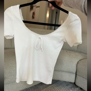 White Forever 21 Crop Top with bow and lace detail